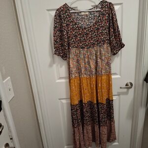 Natural Life Collette Womens Small Floral Patchwork Tiered Maxi Dress Boho